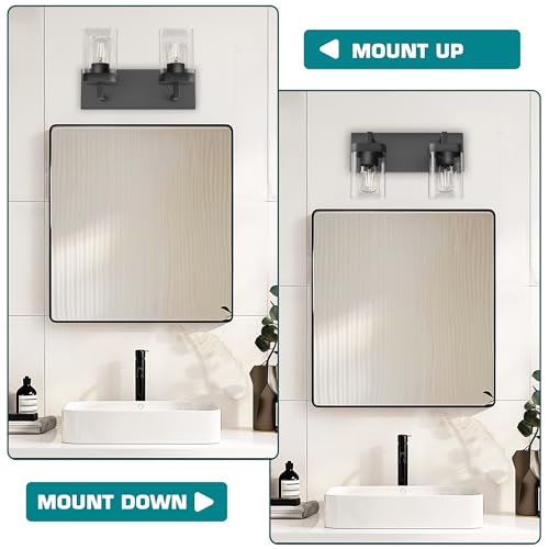 Image of Bathroom Vanity Light, Square Design 2 Lights Morden Bathroom Lighting Fixtures Over Mirror, Black Light Fixtures for Living Room /Bedroom
