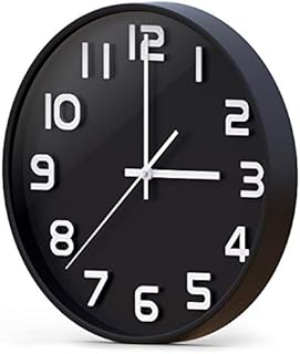 Wall Clock 12 Inch Large Number 3D Silent Quartz Decorative Clocks Modern Round Clocks for Home Bedroom Kitchen School Office Black