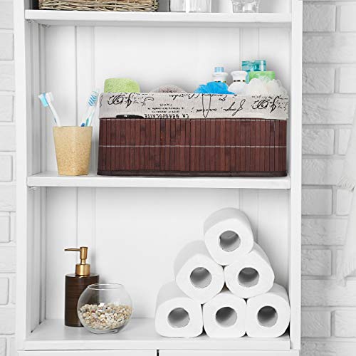 Relaxdays Storage Basket, Fabric Cover with Retro Pattern, Bamboo, Bathroom Organiser, 16.5 x 38 x 28.5 cm, Brown - Image 2