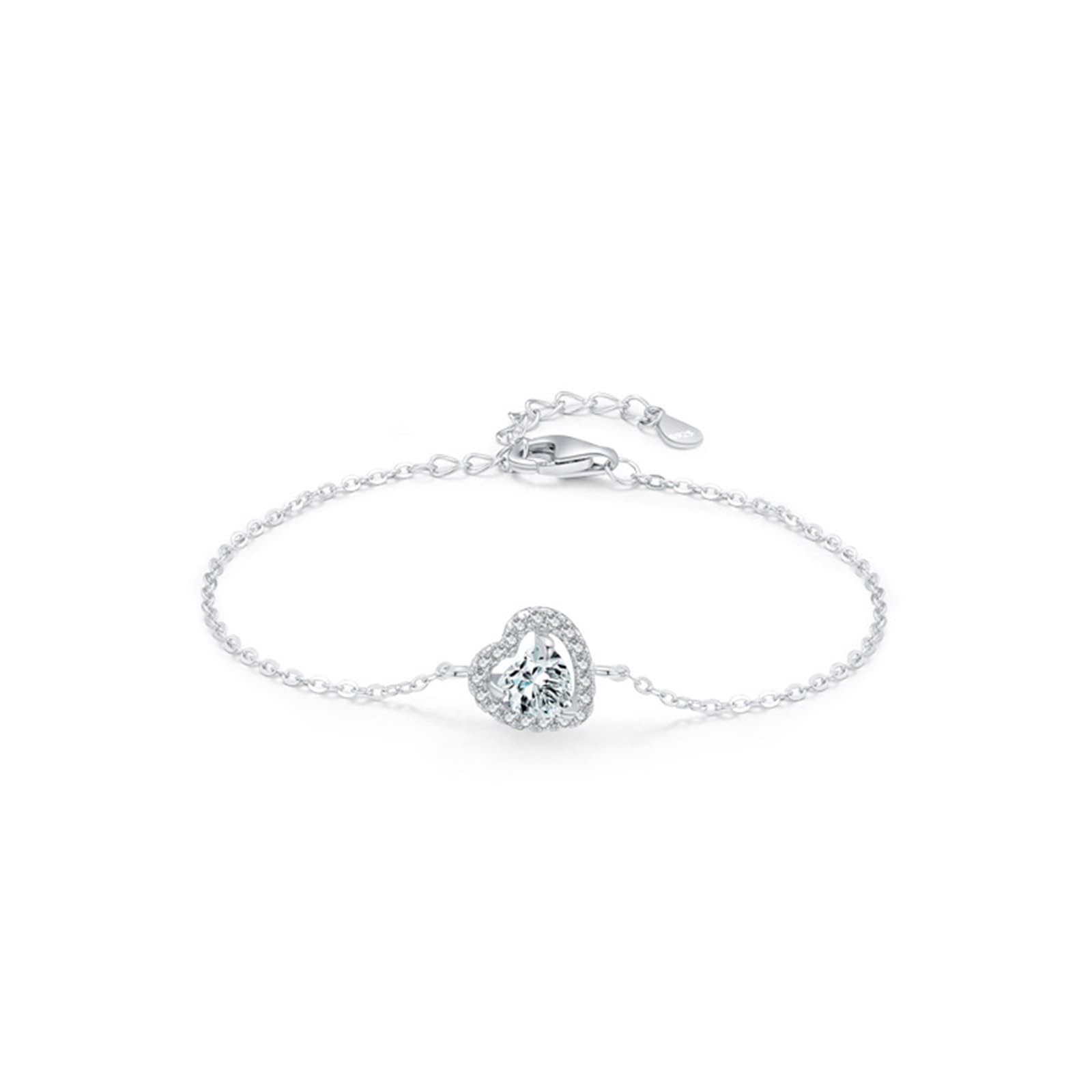 Bracelet en or 750 18 carats pour femme, avec chaîne en forme de cœur, créé en laboratoire, diamant taillé en cœur, en platine 950