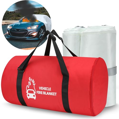 Azazccm Emergency Fire Blanket for Car, Large Fiberglass Fire Suppression Blanket, Survival Safety for Electric Vehicle Truck Automotive Conflagration (13.12x19.68FT), White
