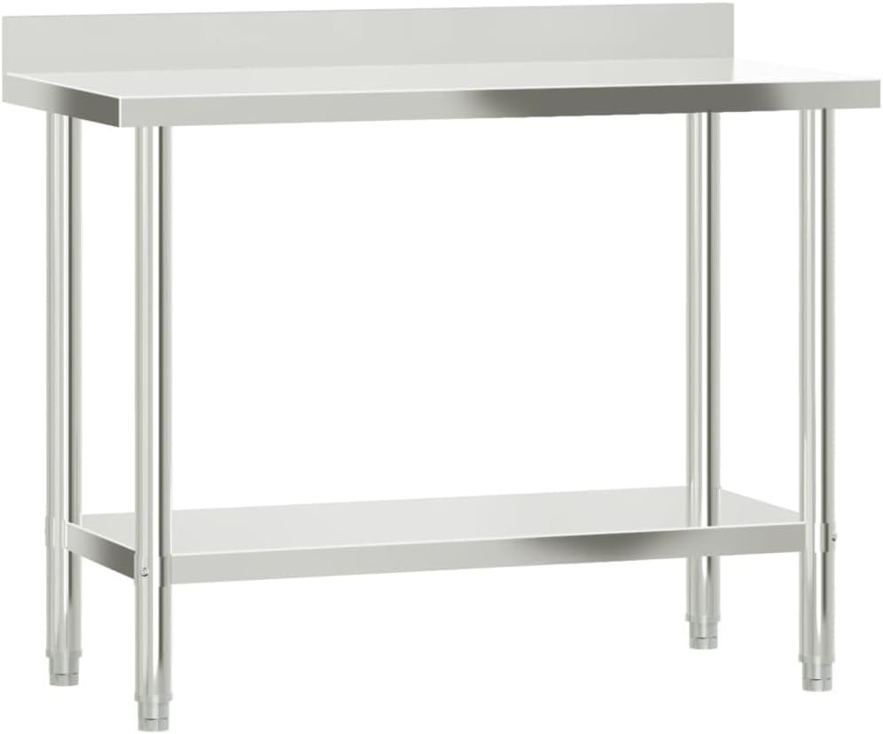 Stainless Steel Kitchen Work Table 43.3 x 21.7 Inch Prep Table with Backsplash and Bottom Shelf for Restaurant Commercial Food Service