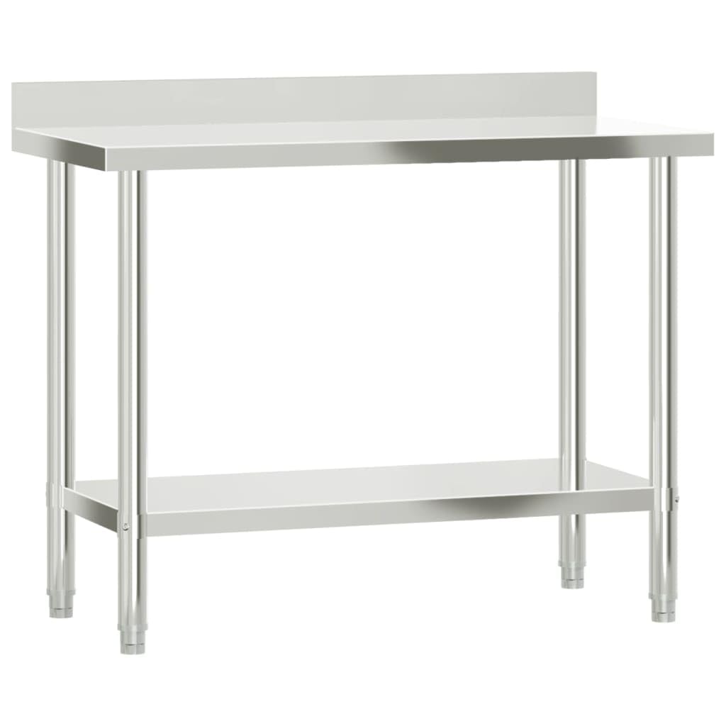 Mesa de trabajo de acero inoxidable con placa superior, 110 x 55 x 120 cm, mesa de preparación para gastronomía y cocina