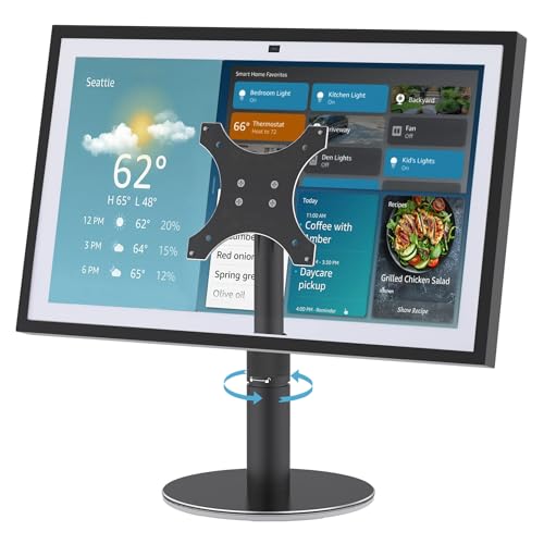 Almoz Desk Stand for Echo Show 21 Echo Show 15 (All Generations) Raises Up to 9.5 from Desk Tilt and Swivel Mount for Alexa Echo Show 21 No Tools Required Stable Centered Rod Design (UP-Blcak)