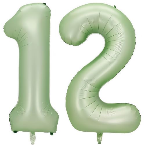Image of Sage Green Number 12 Balloon,12 Balloon for Birthday Party Decorations | 12 Number Balloon,40 Inch 12 balloons,Helium-fillable,12 Foil Mylar Balloons,for Boys Girls Birthday Party Decorations