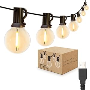 IKERY USB Garden String Light, 15M/49FT Warm White 25+1 COB Globe Bulbs IP65 Waterproof Festive Lights Outdoor, Indoor Outdoor String Lights for Gazebo, Christmas, Backyard, Party, Patio Decor