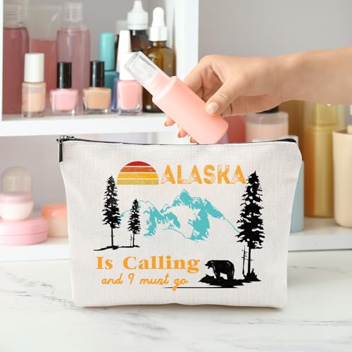 Alaska Gifts Makeup Bags - Alaska Is Calling Gifts Makeup Bags for Girls, Gifts for Women Cosmetic Bags, Canvas Makeup Bags Gifts for Her, Alaska Is Calling and I Must Go Cosmetic Makeup Bags2