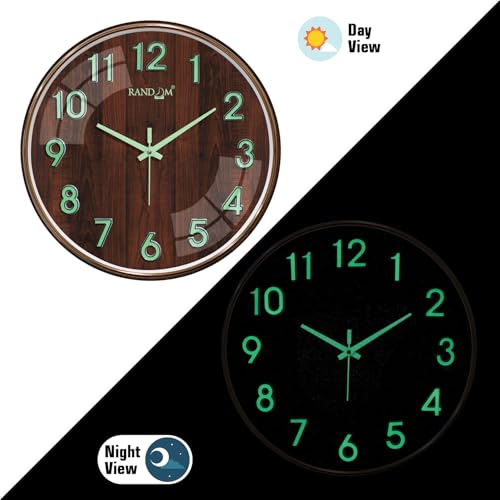 Image of RANDOM Modern Wall Clock with 3D Radium Numbers, Silent Non-Ticking, Premium Black Frame, Ultra Clear Glass for Living Room, Home Office (12.75 inch)