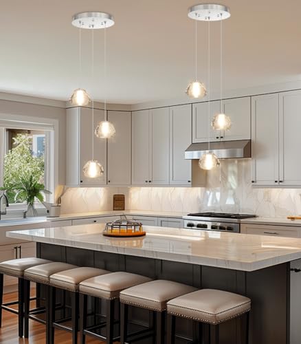 Image of Modern Chandelier Crystal Pendant Light for Kitchen Island Dining Room Bedroom Hallway Silver