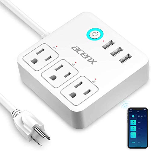 Acenx Smart Power Strip with USB Works with Alexa &Google Home,2.4Ghz WiFi Surge Protector Outlet Plugs with 3 Outlets 3 USB ,Timer and Schedule,Voice Control,5ft Extension Cord,Electric Cable