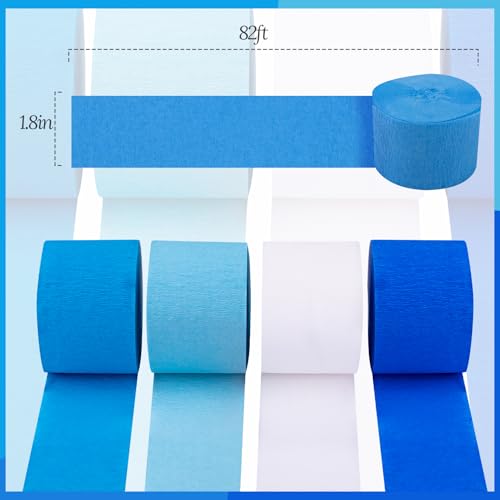 Image of Blue Streamers 8 Rolls Crepe Paper Streamers Party Decorations for Blue Birthday Party, Wedding, Engagement, Bachelorette and Baby Shower Boy