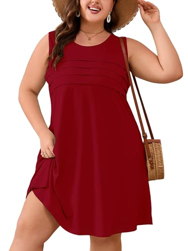 Image of AusLook Plus Size Womens Summer Dresses 2025 V Neck Sleeveless Sundresses with Pockets Beach Vacation Clothes