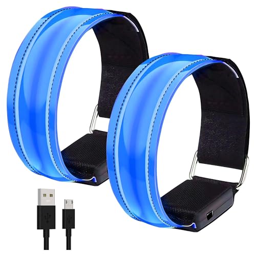Sundonix LED Reflective Running Armband Light - Rechargeable High Vis Arm Band Gear Gift for Adult Runners Running Walking at Night (Blue#2)