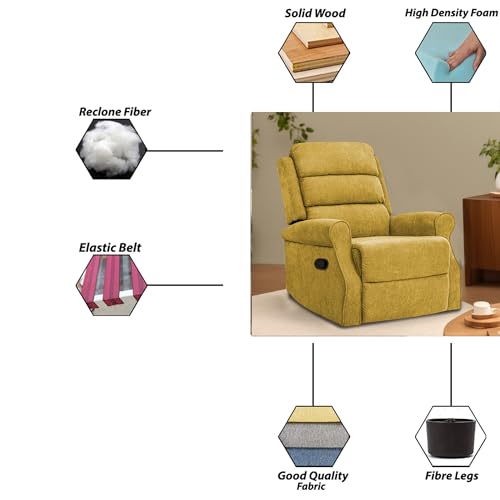 Image of CASALIVING Avalon Comfy Fabric Single Seater Recliner Chair, Recliner Sofa for Relaxing, Recliner Chair for Home Relax (Yellow) | Premium Fabric Sofa