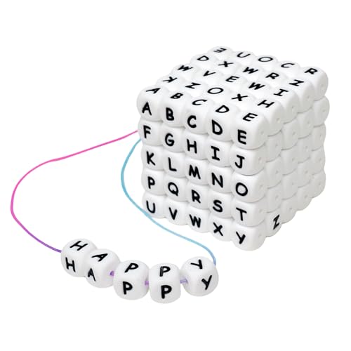 130 Pcs Silicone Letter Beads A-Z Alphabet 12mm Square Beads