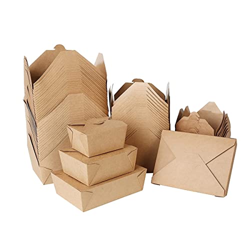 DeinPack Take Away I Boîte alimentaire bio avec couvercle rabattable 750 ml I Boîte en carton rectangulaire I Boîte en carton kraft marron compostable I 50...