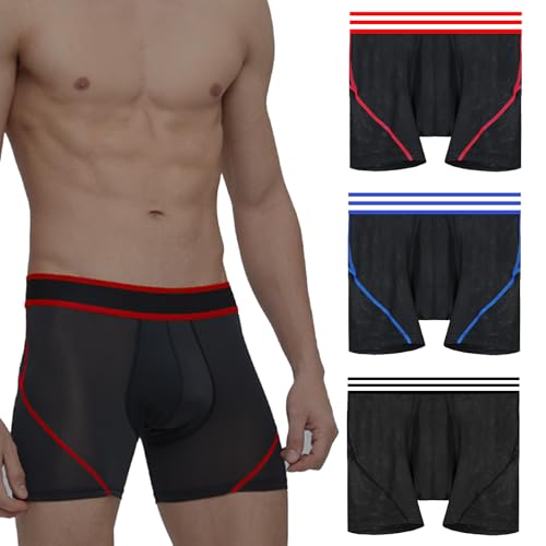 Men's Breathable Mesh Underwear Total Support Pouch Men's Boxer Brief,Anti-Chafing,Moisture-Wicking,3-Pack