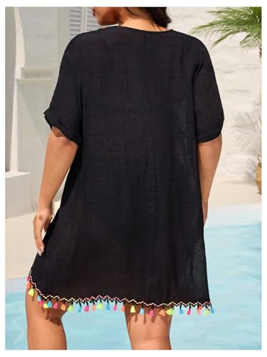 Robe de plage grande taille col en V coupe flatteuse noire