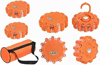 GiantexUK 6 Pack LED Road Flares, Emergency Safety Warning Light Kit with Magnetic Base & Hook, Roadside Flashing Disc Beacon for Cars, Trucks and Boats