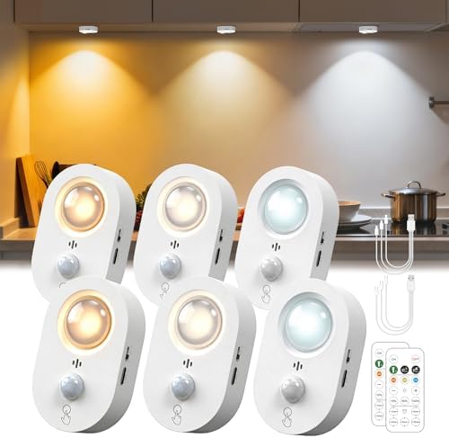 LOHAS 6-Pack Rechargeable Motion Sensor LED Puck Lights, Stick-On ...
