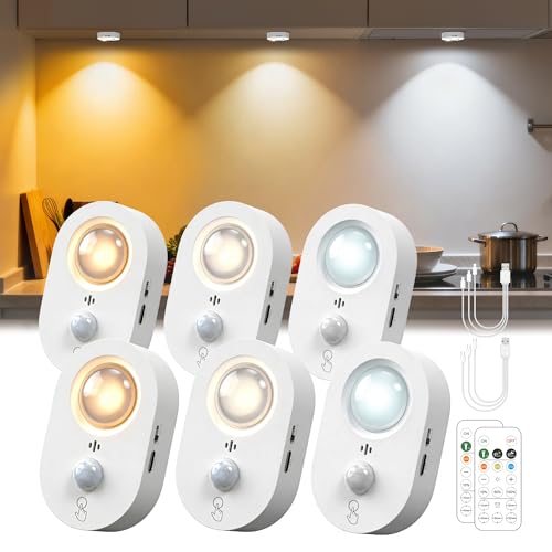 L LOHAS LED Motion Sensor Cabinet Lighting Puck Lights with Remote 6-Pack