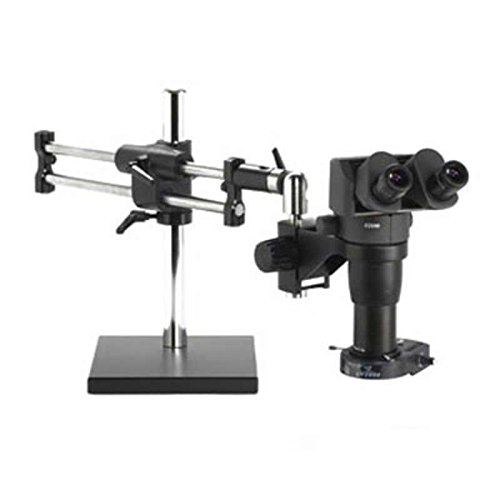 ESD-Safe Ergo-Zoom 8-50X Stereo Zoom Microscope with Dual Arm Base and Dimmable LED Ring Light
