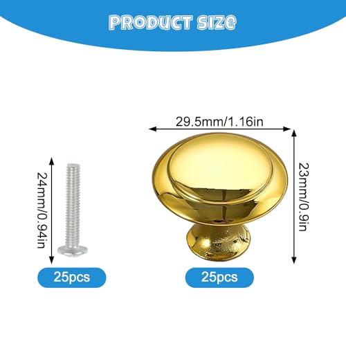 oupados 25 Pieces 30mm Solid Cabinet Door Knob Cabinet Knobs Drawer Knobs Gold with Screws Suitable for Cabinets Wardrobes Drawers - Image 2