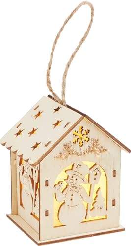 Holz Schneemann mit Beleuchtung 13 VBS Holzbausatz Lichterhaus Schneemann Vogelhaus LED 5,5x5,5x8cm...