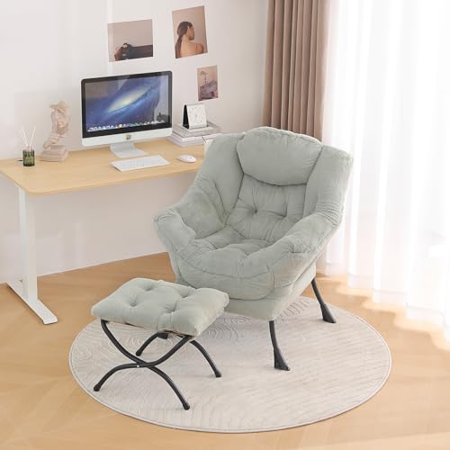 Image of Tiita Lazy Chair with Ottoman, Green Modern Large Accent Chair, Comfy Leisure Sofa Armchair with Ottoman, Reading Chair with Footrest for Bedroom, Living Room, Dorm Rooms, Plush Green