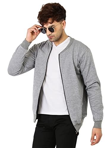 Image of LEOTUDE CASUAL JACKET For Men's Loopknit Regular Fit Full Sleeve Zipper Bomber Jacket for men (Color: Black)