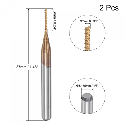 Image of uxcell End Mill CNC Router Bits, 1 /8 inch 3.175mm Shank 0.9mm x 6mm Titanium Coated Tungsten Carbide Engraving Milling Cutter for PCB Plastic Fiber Wood 2pcs