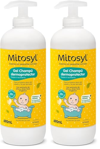 Mitosyl, Gel Champú Dermoprotector, Higiene Suave, Piel Sensible y Atópica, No Pica en los Ojos, Desde el Nacimiento, 490ml (Paquete de 2)