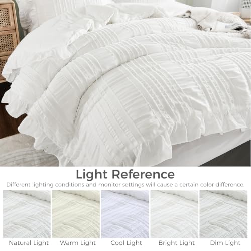 Juego de edredón blanco seersucker de 3 piezas para cama de matrimonio 6
