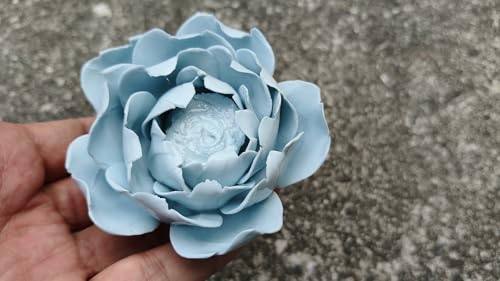 Image of Ceramic Flower Wall Art Decor, Artificial Flower Wall Sculpture,Handmade Ceramic Flowers for Home,Hallway,Living Room, Kitchen,Bathroom (Light Blue,Peony Flower Bud, 3.54 inch)