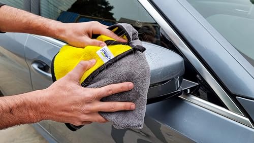 Image of SOFTSPUN Microfiber Cloth for Car Coral 800 GSM 40X60cms 4 Pcs Yellow+Grey! Extra Thick Microfiber Cleaning Cloths Perfect for Bike, Auto, Cars Both Interior and Exterior.