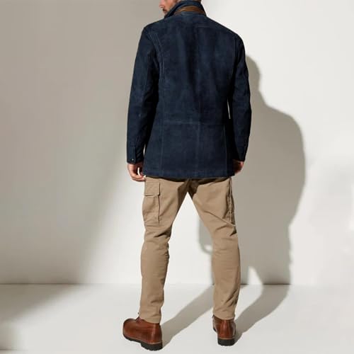 Akivide Men's Vintage Faux Suede Blazer Leather Suit Jacket Casual Military Notch Lapel Button Zip Sport Coat with Pockets3