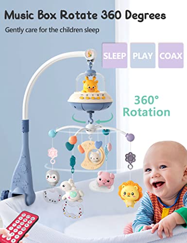 Bsroluna Baby Crib Mobile With Music And Lights, Baby Mobile For Crib With Remote Control, Hanging Rotating Animals Rattles, 16 Songs And Timing Function, Cartoon Baby Crib Toys For Boys (Baby Blue) #TOP3