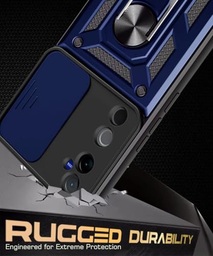 Image of WOW IMAGINE Tough Armor Bumper Mobile Back Case for Vivo V40 | V40 Pro 5G | T3 Ultra 5G | Sliding Camera Shield Cover | Shock Proof 360 Protection | Hybrid PC + TPU | Ring Holder with Stand - Blue