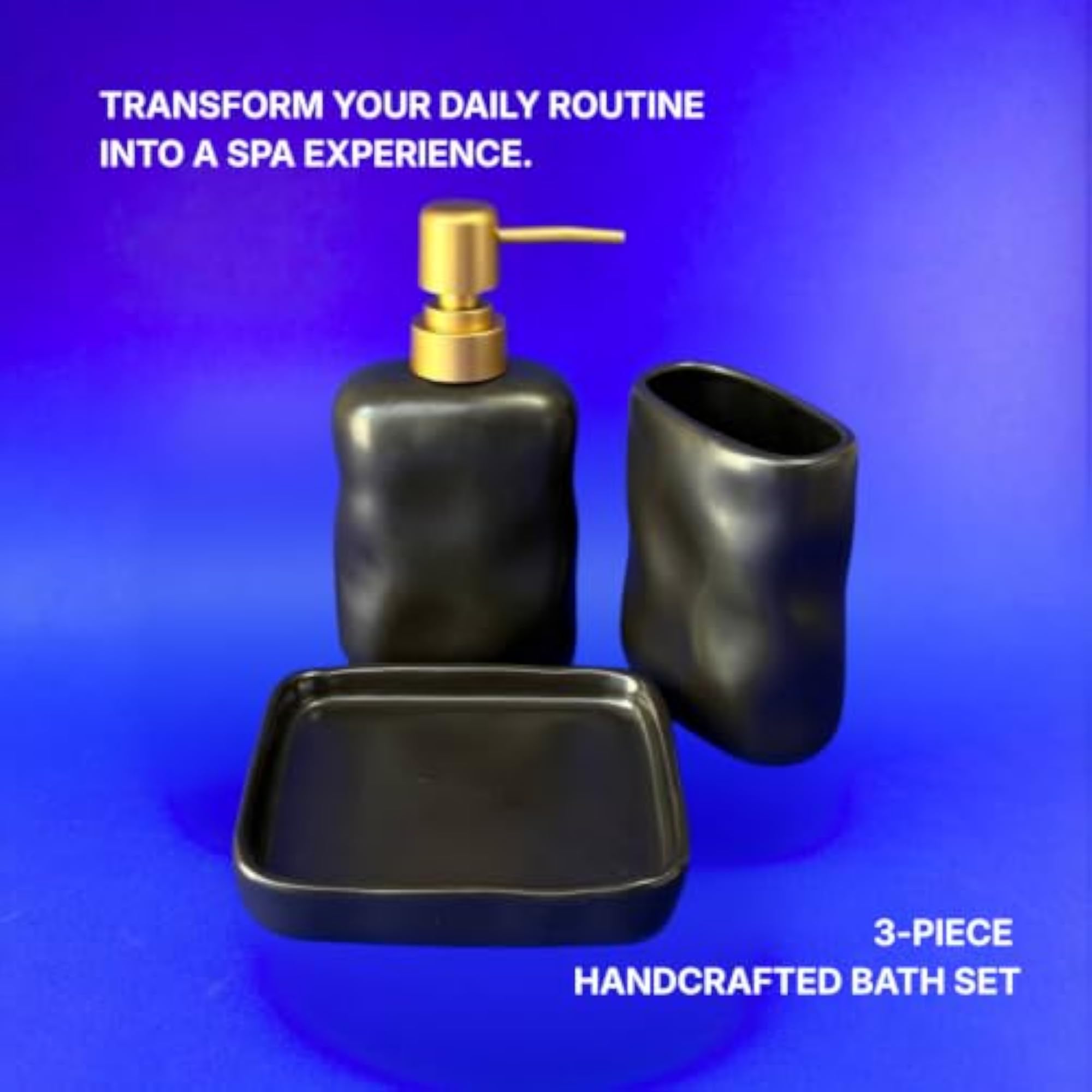 Onyx Wave Handcrafted Ceramic Bath Set, Set of 3