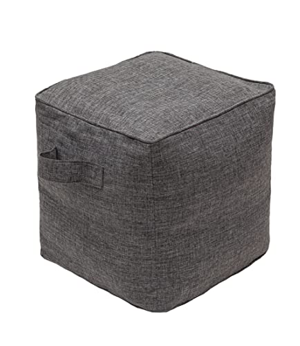 Image of QILLOWAY Inflatable Outdoor Ottoman for Patio, Water Resistant Pouf Cube 16 inch, Inflatable Foot Rest, Outdoor Footstool for Poolside, Garden,Camping, Charcoal Grey,Black