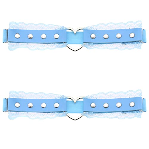 Women's Lace Garter Belt Adjustable Heart-Shaped Thigh Garters Gothic Punk Leg Ring Suspender 2Pcs Blue #TOP21