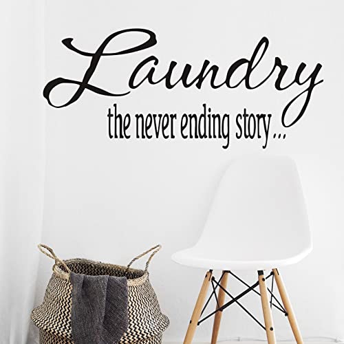 Quanyuchang Laundry The Never Ending Story Wall Decal Vinyl Stickers, Removable Family Art DIY Sticker Inspirational Quote Mural for Laundry Room Home Decoration, Black