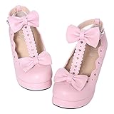 Nuoqi Sweet Lolita Cosplay Round Toe Tea Platform High Chunky Heel Ankle-High Shoes B-Pink, B-pink, Medium