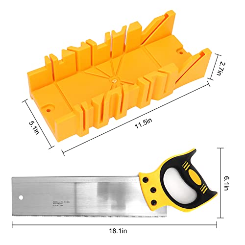 Gehrungslade Schneidlade Mit Säge, Gehrungskasten mit Rückensäge Gehrungslehre Schneidwerkzeug Aus Kunststoff Mit Sägefach Gehrungssägenkasten für Holzarbeiten, 22.5° 45° 90° Winkel Einstellbar