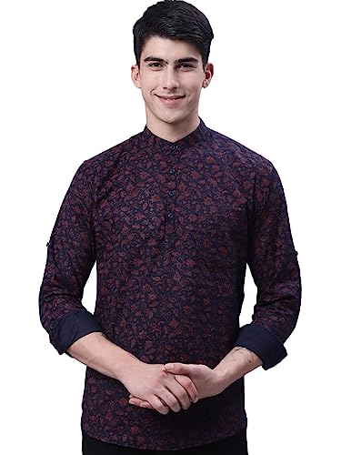 Image of Majestic Man Men's Cotton Regular Fit Short Floral Printed Kurta