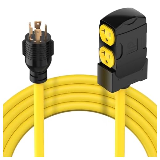 TOOLIOM 30A 125/250V Generator Extension Cord Duplex-Style 25Feet NEMA L14-30P to Four 5-20R/5-15R 4 Prong 10 Gauge Power Extension Cord with Protector Breaker