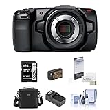 Blackmagic Design Pocket Cinema Camera 4K, Bundle, Extra Battery, Smart Charger, 128GB Memory Card, Shoulder Bag, Screen Protector, Cleaning Kit for Professional Digital Video Recording (8 Items)