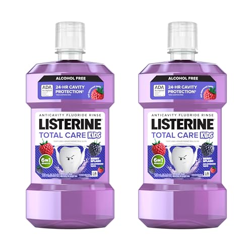 Image of Listerine Total Care Kids Mouthwash, ADA Accepted, Alcohol-Free Anticavity Fluoride Mouthwash, Children's-Mouthwash for Cavity Protection and Fresh Breath, Berry Flavor, 500 mL (Pack of 2)
