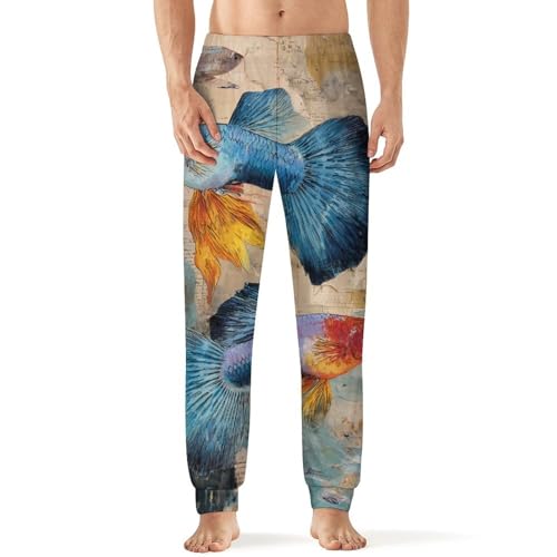 Guppy Fish Ocean Vintage Newspaper Men's Pajama Pants Lounge Pant Sleepwear PJ Bottoms