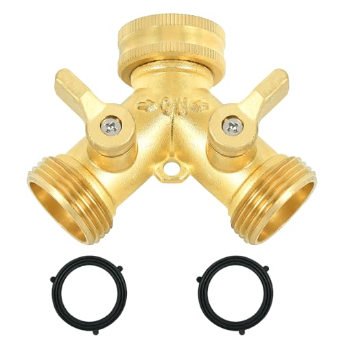 Sdoppiatore Rubinetto Giardino,Distributore A 2 Vie Per Rubinetto Giardino,Sdoppiatore Tubo Irrigazione Ottone,Rubinetto Giardino Doppia Uscita con 2 Valvole a Sfera di Intercettazione Separate
